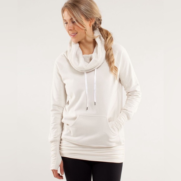 lululemon athletica Sweaters - Lululemon Don't Hurry Be Happy Pullover cream white hoodie sweater cowl neck